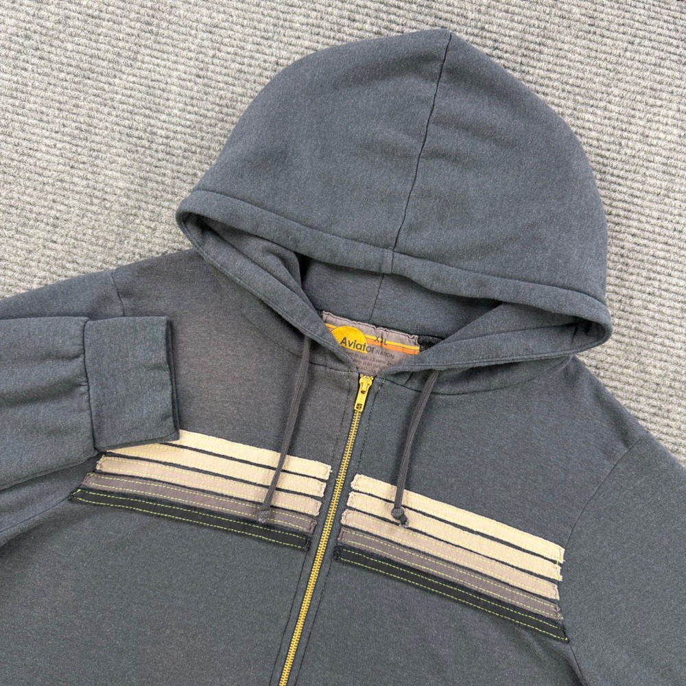 Aviator Nation 5 Stripe Zip Up Hoodie Charcoal Gray Mens XXL USA Made Sweatshirt